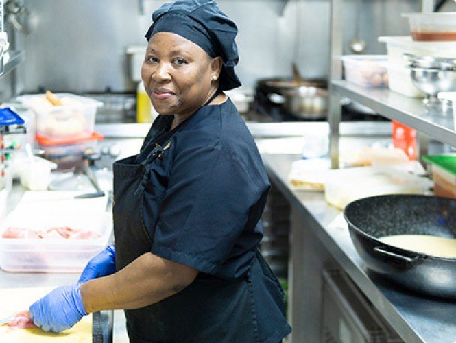 A chef working in the kitchen.