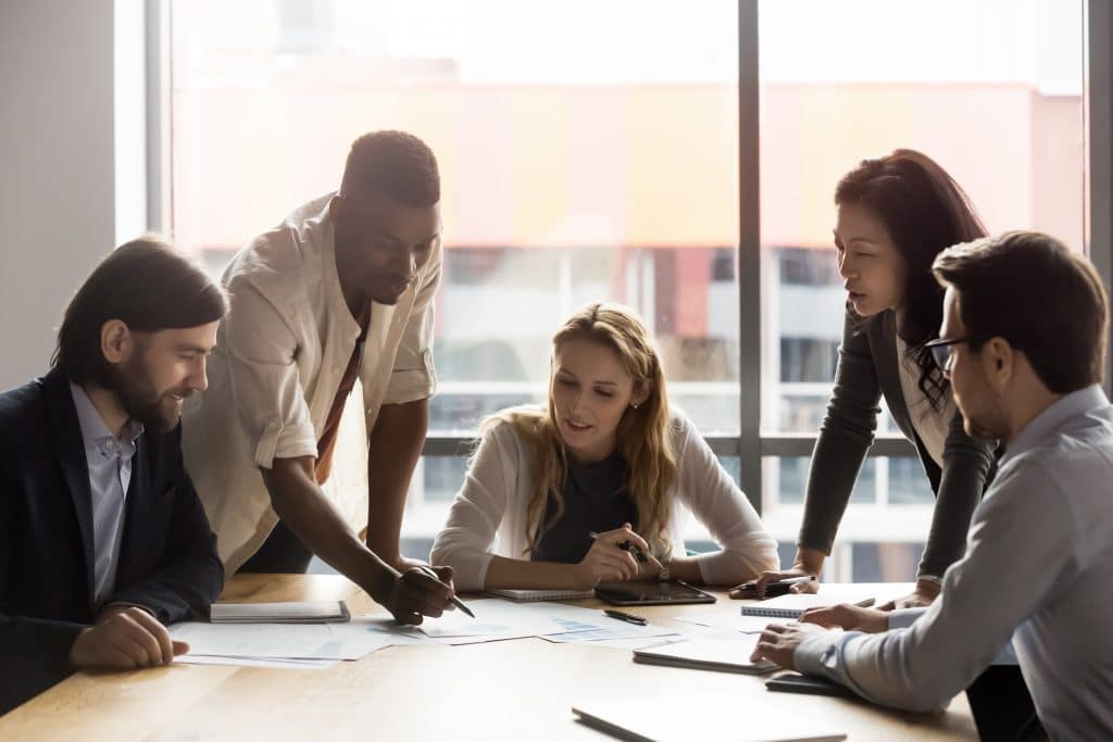 Group attending a meeting. 